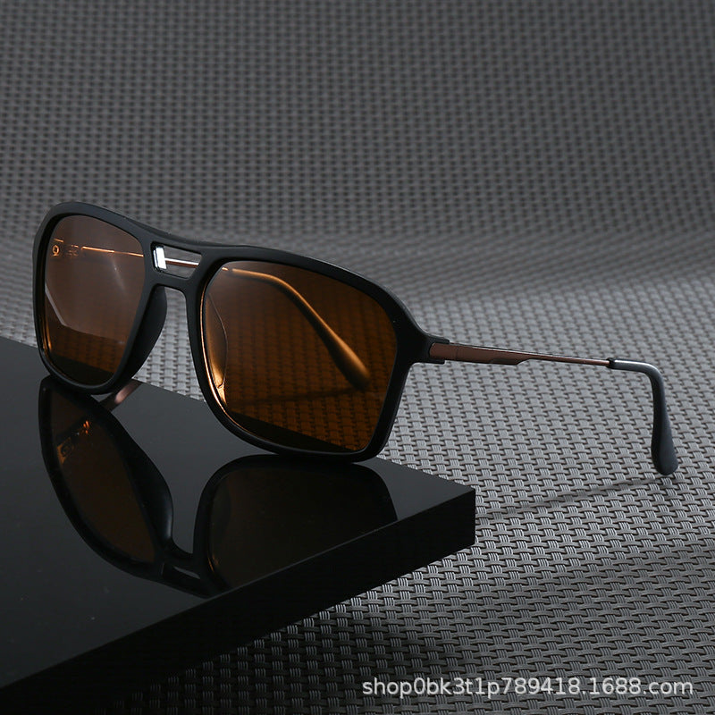Modern Double-Bridge Square Navigator Sunglasses