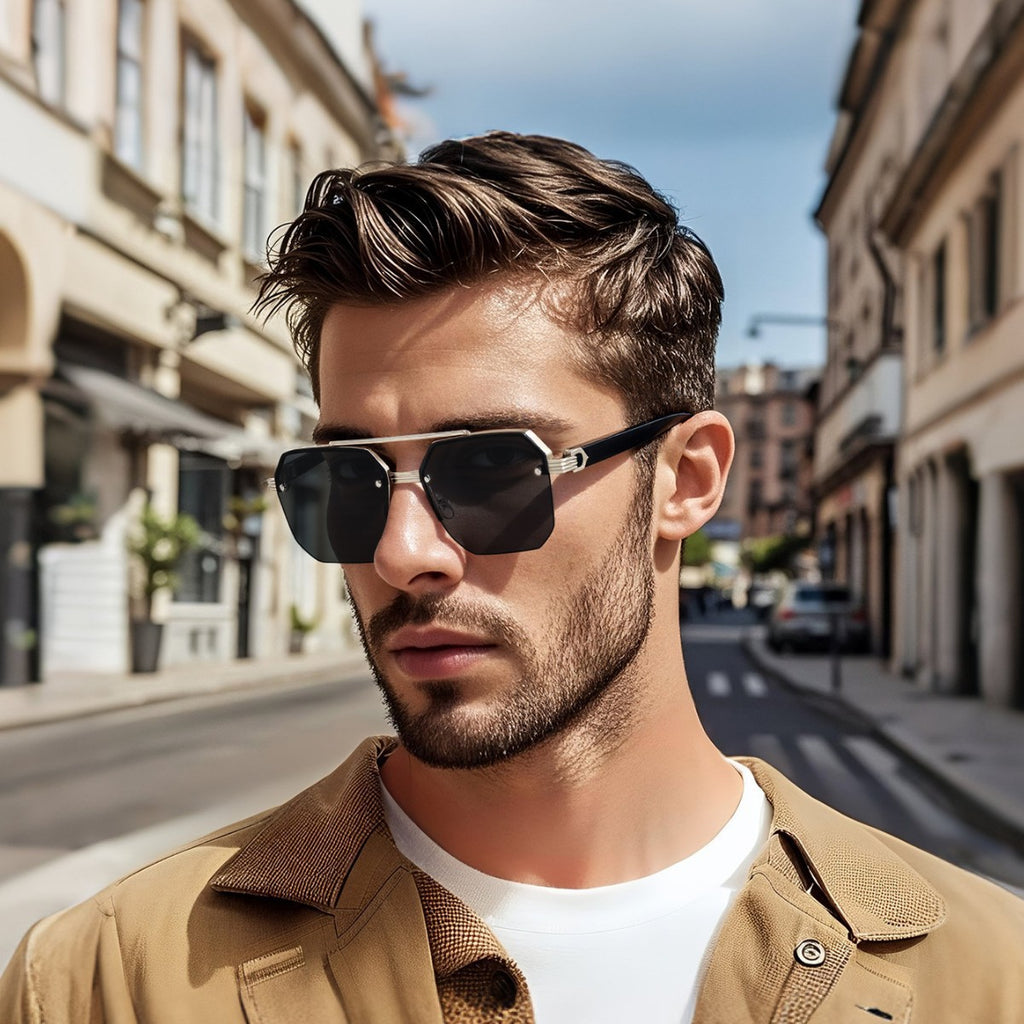 Rimless Geometric Aviator Sunglasses with Bridge