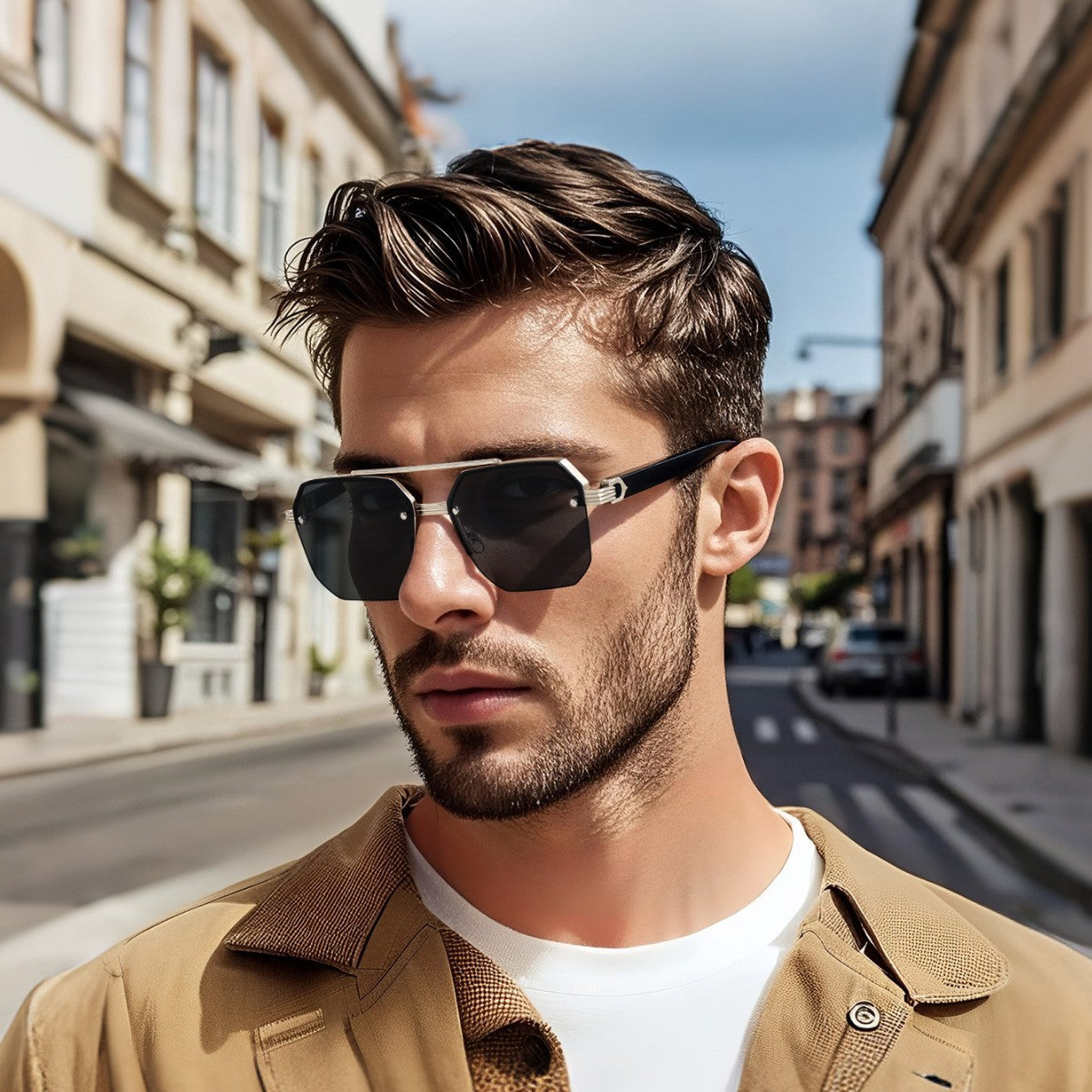 Rimless Geometric Aviator Sunglasses with Bridge