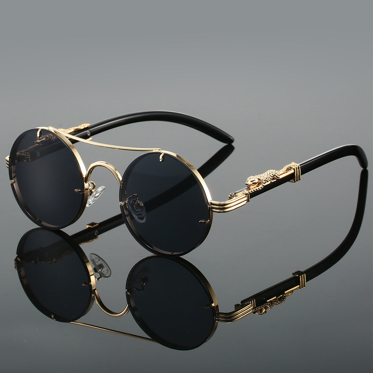 Luxury Double Beam Panther Round Sunglasses