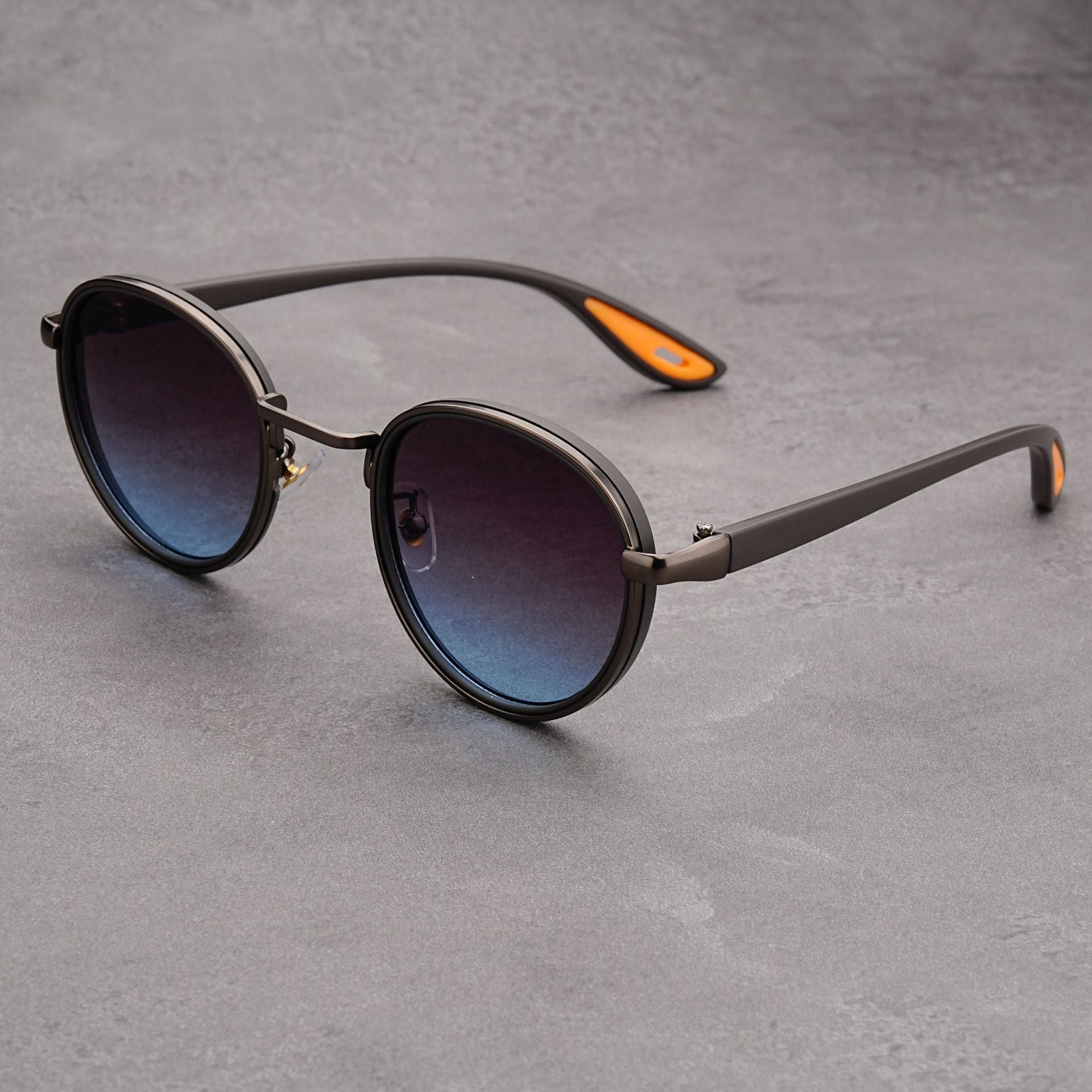 Classic Round Metal-Rim Sunglasses with Sport Temples