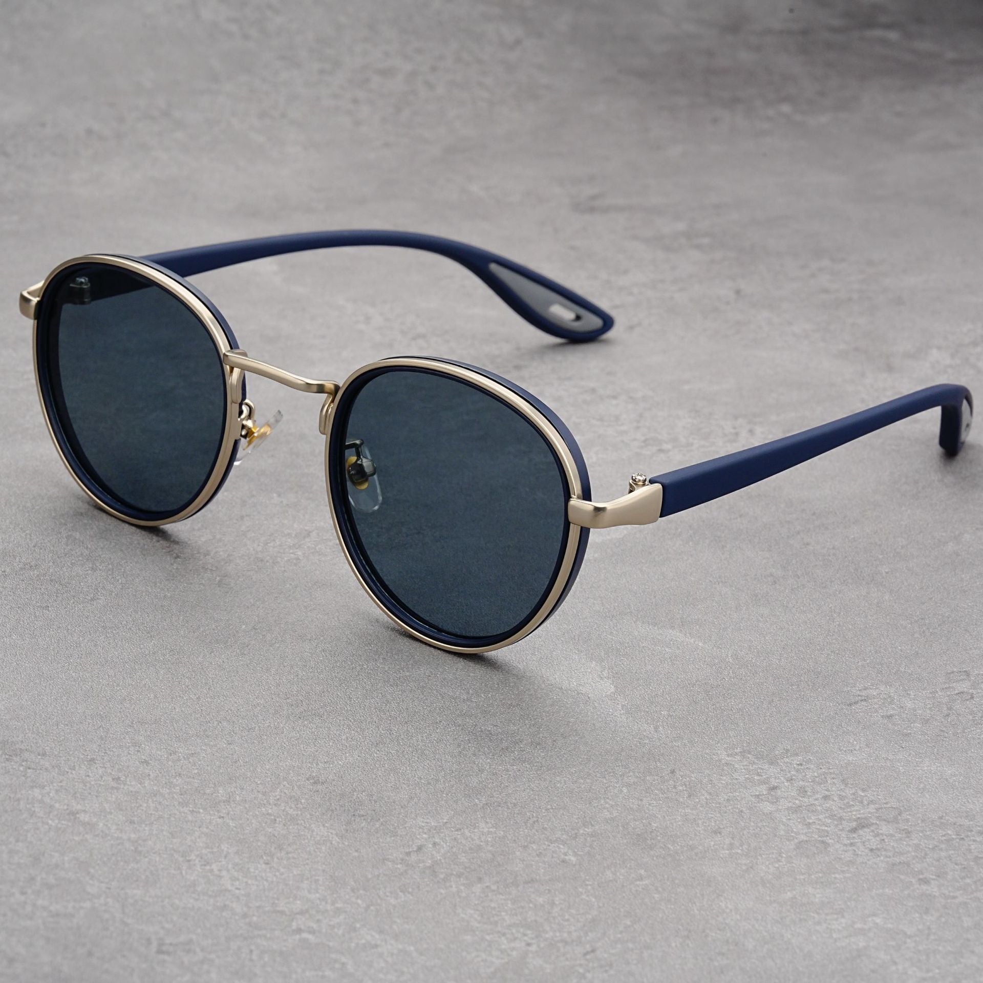Classic Round Metal-Rim Sunglasses with Sport Temples
