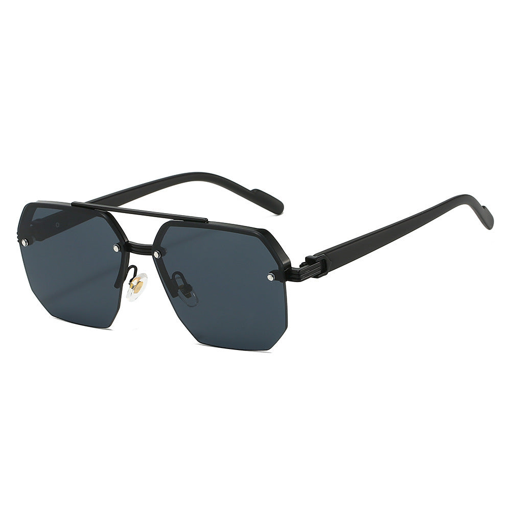 Rimless Geometric Aviator Sunglasses with Bridge