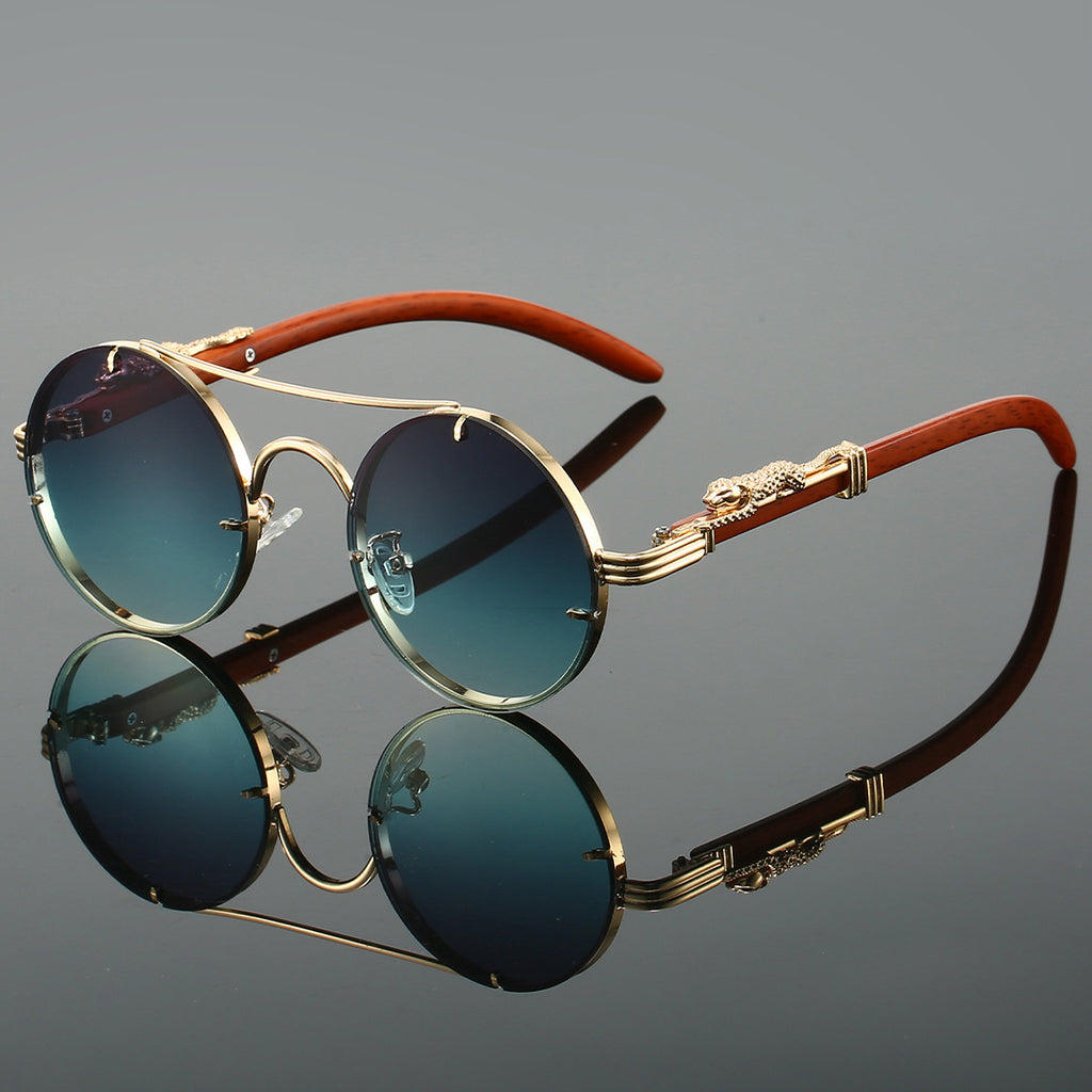 Luxury Double Beam Panther Round Sunglasses