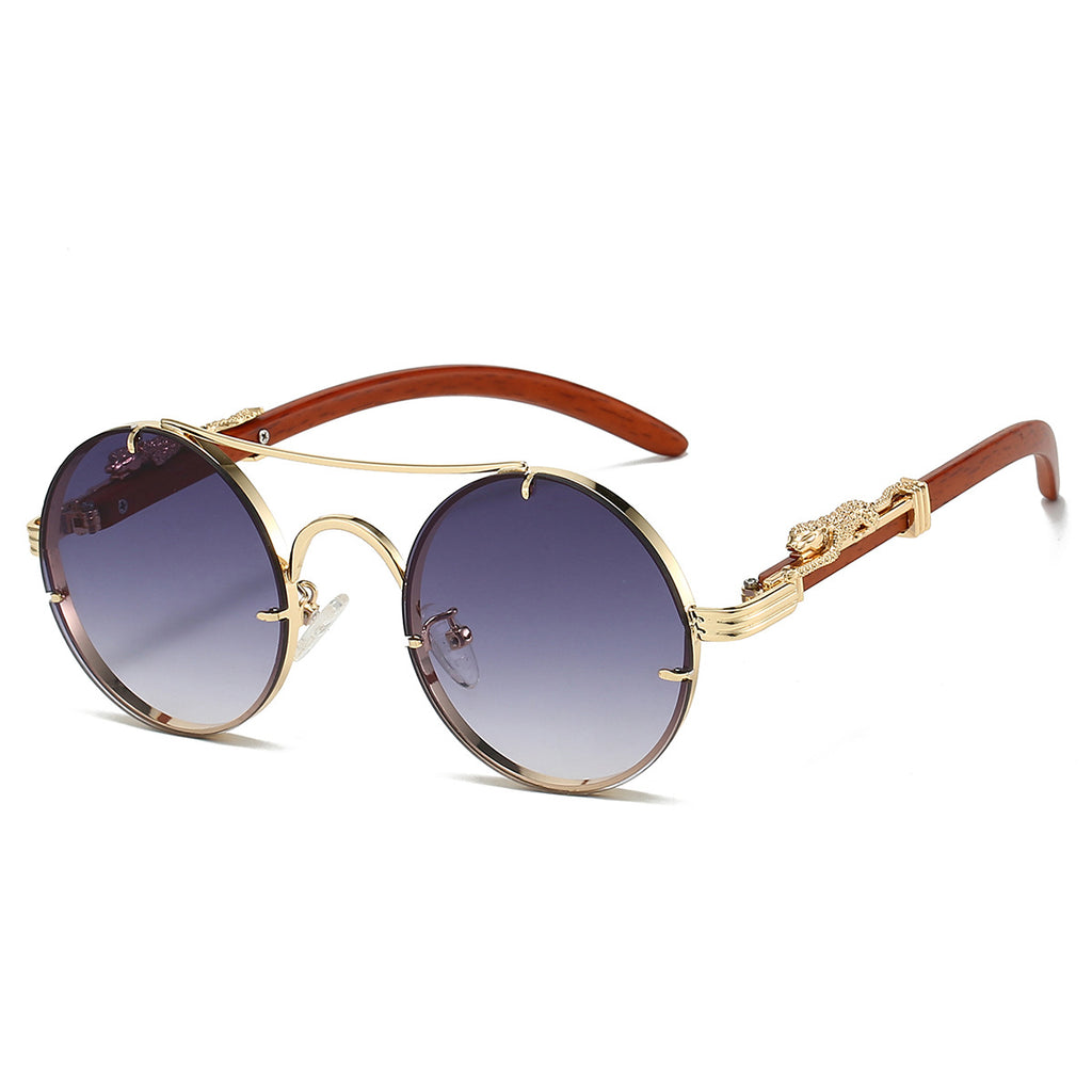 Luxury Double Beam Panther Round Sunglasses