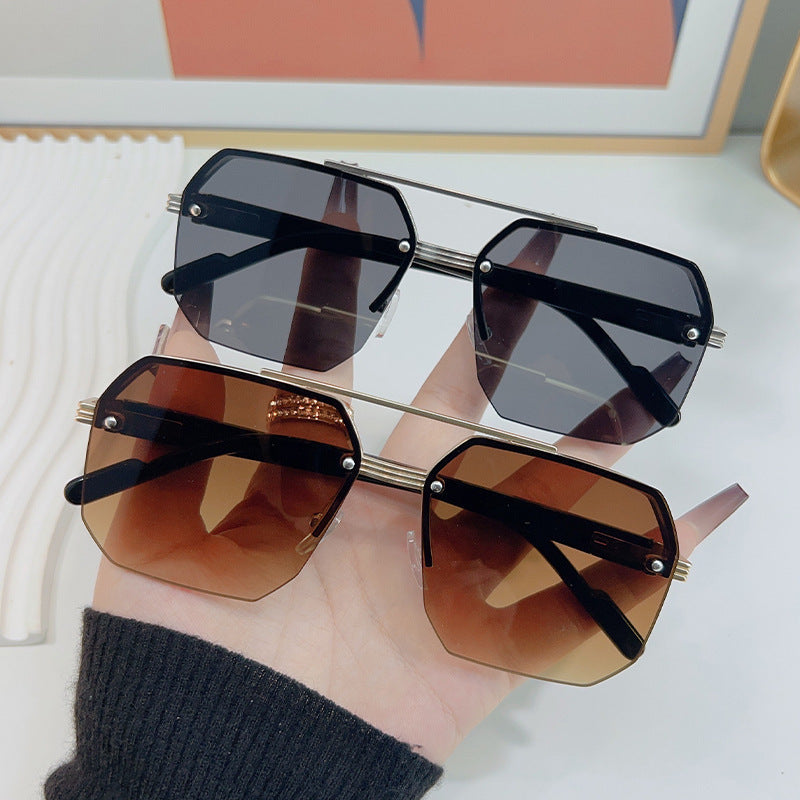 Rimless Geometric Aviator Sunglasses with Bridge