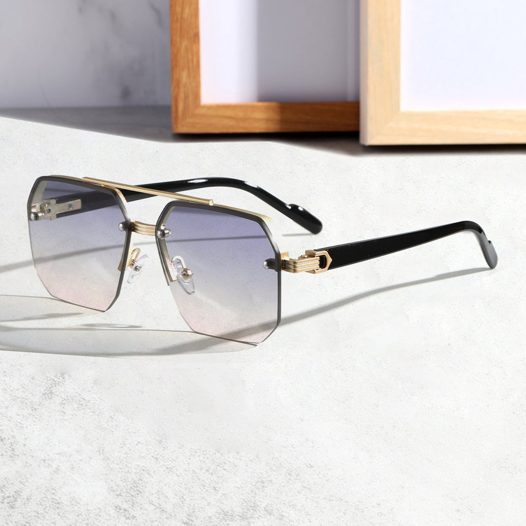 Rimless Geometric Aviator Sunglasses with Bridge