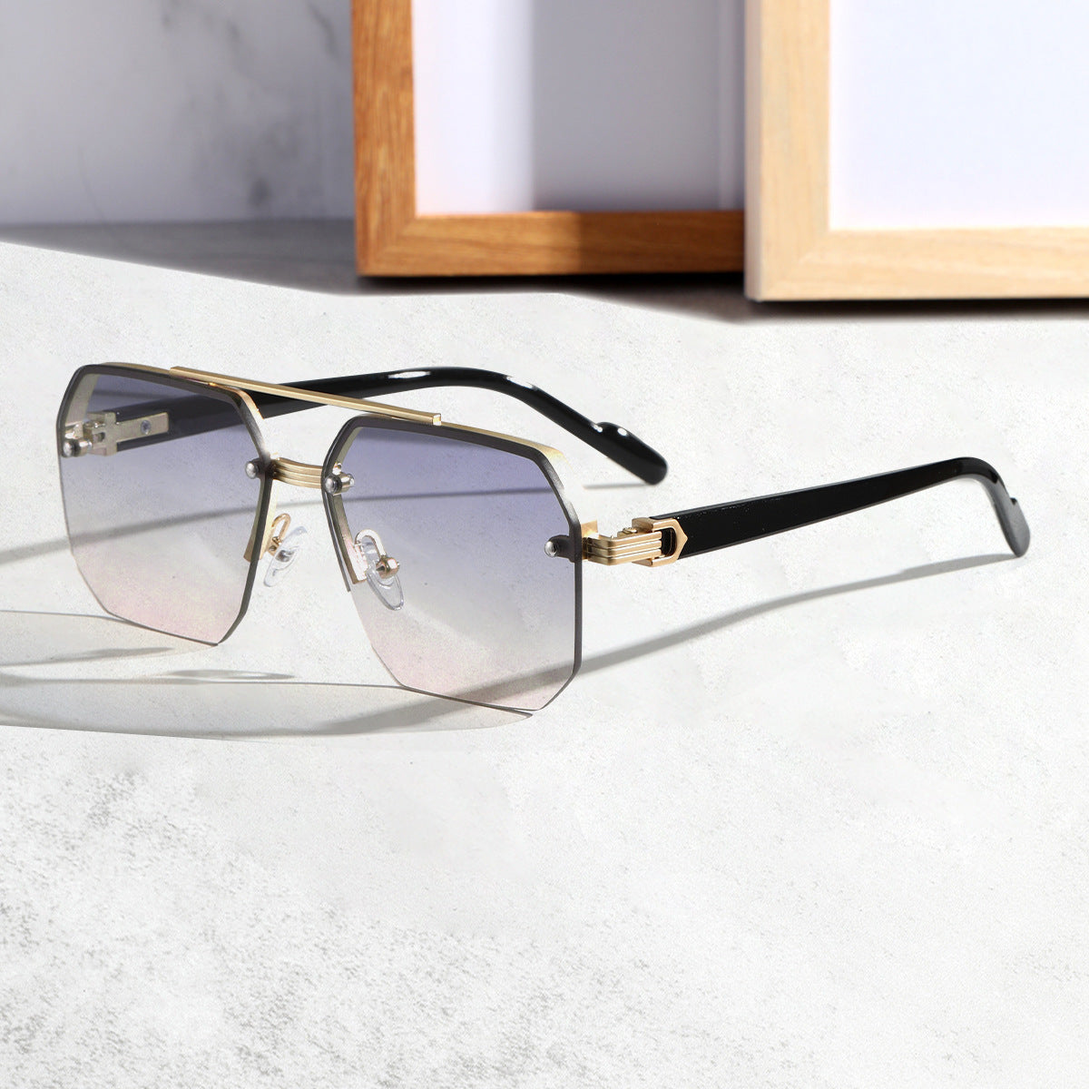 Rimless Geometric Aviator Sunglasses with Bridge