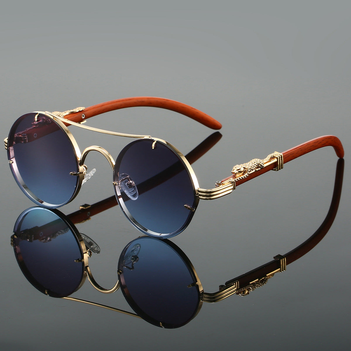 Luxury Double Beam Panther Round Sunglasses