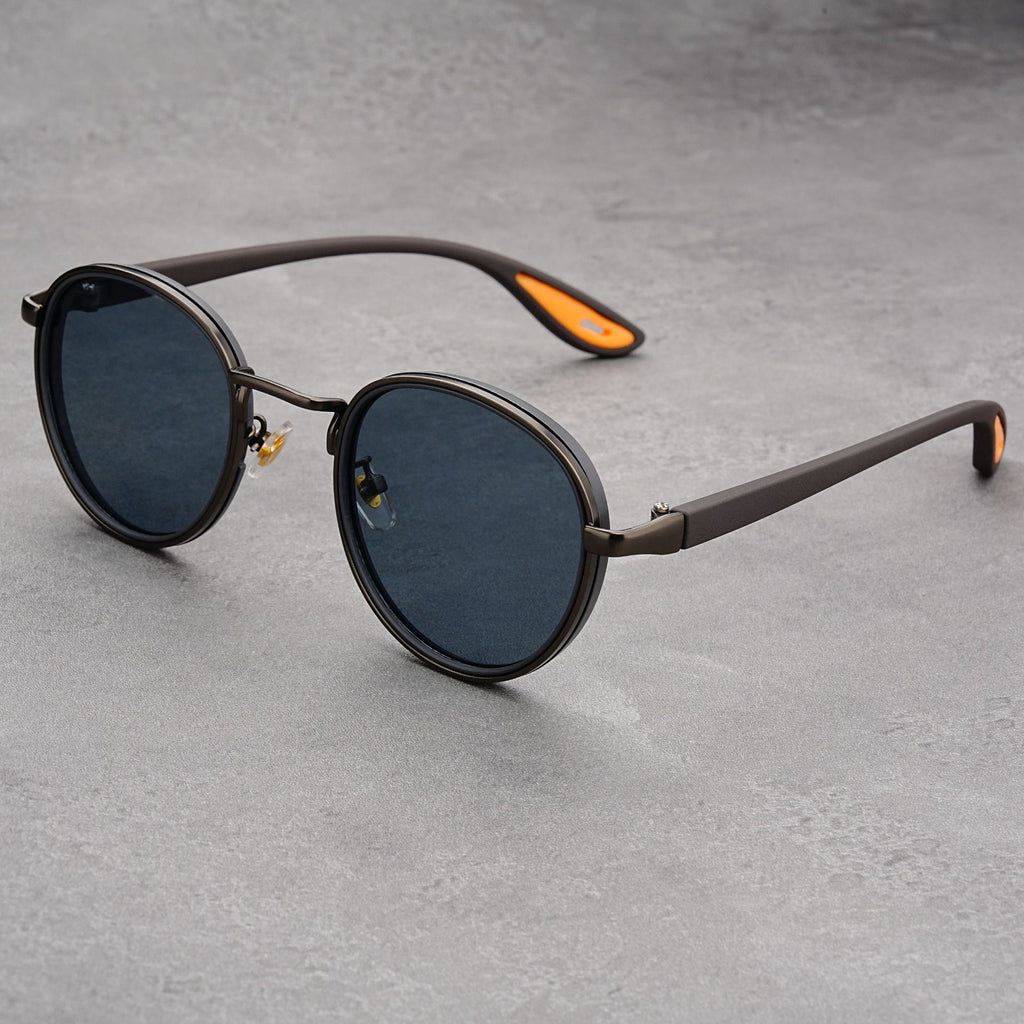 Classic Round Metal-Rim Sunglasses with Sport Temples