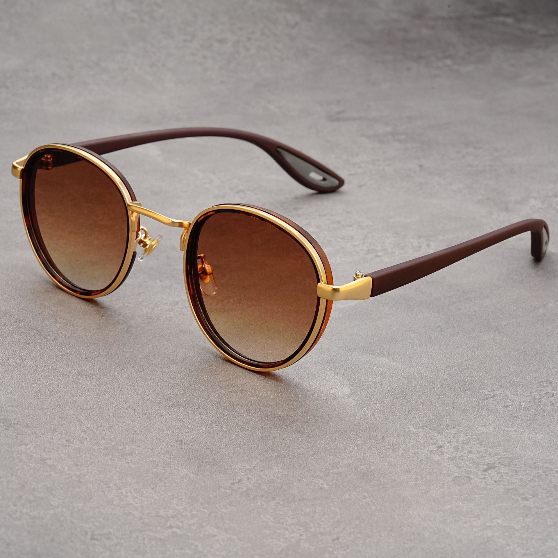 Classic Round Metal-Rim Sunglasses with Sport Temples
